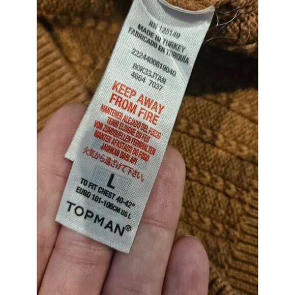 Topman Ltd fisherman knit sweater camel brown men's large vtg crewneck - Picture 6 of 9